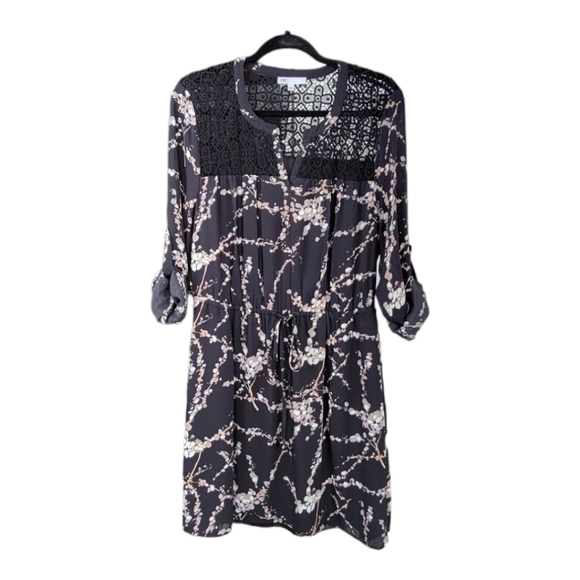 DR2 Woman's Black Floral Semi Sheer Dress with Pockets Size L - Picture 8 of 11